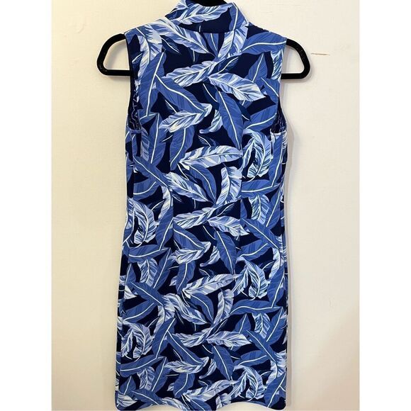 J.Mclaughlin Duffy Sheath Dress Queen Palm Rattan Blue Print XS/ S - Picture 2 of 6